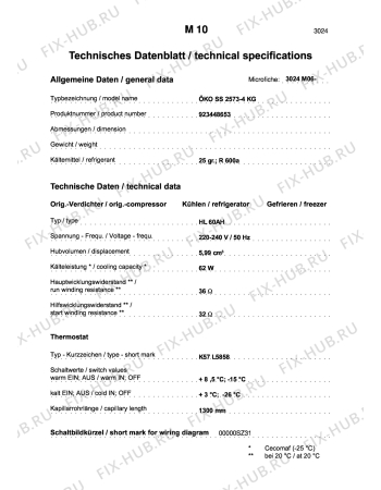 Взрыв-схема холодильника Aeg S2573-4KA - Схема узла Technical features