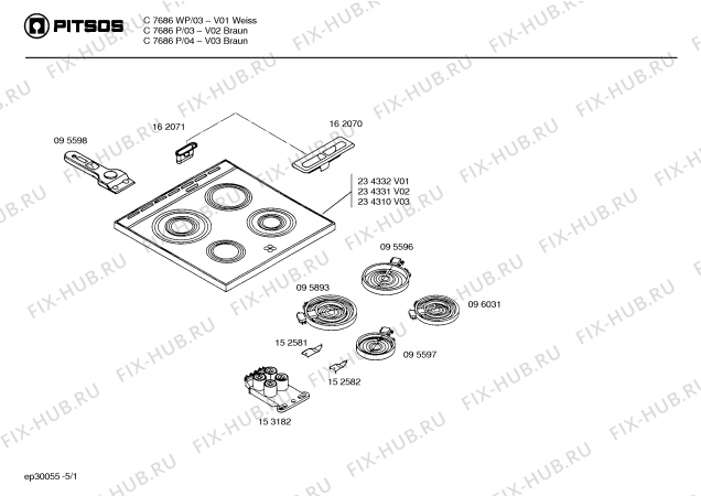 Схема №2 C7686WP с изображением Стеклокерамика для плиты (духовки) Bosch 00234332