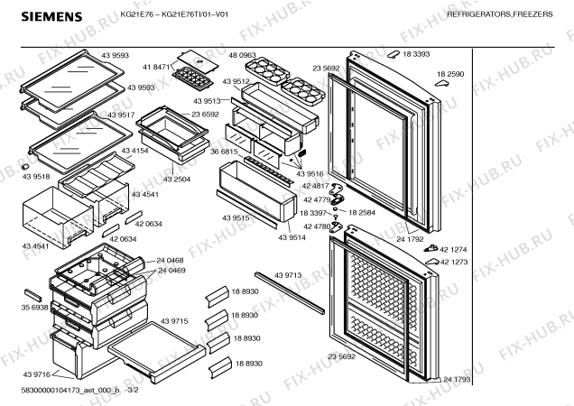 Схема №1 KG21E76TI с изображением Крышка для холодильника Siemens 00439710