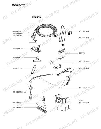 Взрыв-схема пылесоса Rowenta RB849 - Схема узла QP002508.2P2