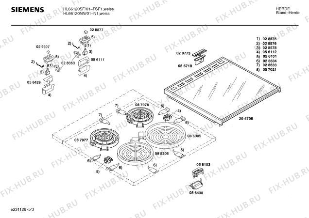 Взрыв-схема плиты (духовки) Siemens HL66120NN - Схема узла 03