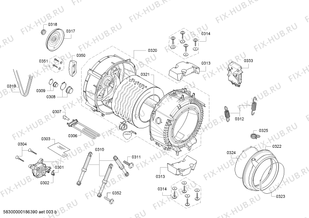 Взрыв-схема стиральной машины Bosch WAQ2449XME Serie|6 EcoSilence Drive - BLDC - Схема узла 03