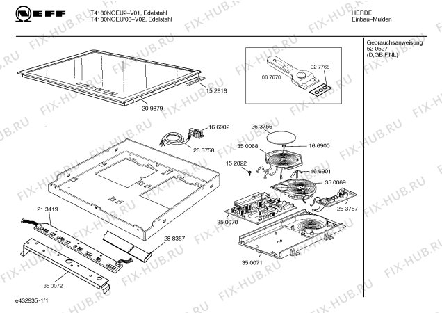 Схема №1 T4180N0EU2 с изображением Инструкция по установке и эксплуатации для плиты (духовки) Bosch 00520527