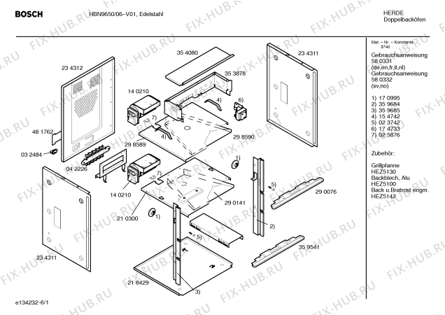 Схема №5 HBN9350GB с изображением Внешняя дверь для духового шкафа Bosch 00361459