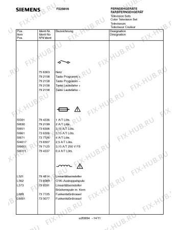 Взрыв-схема телевизора Siemens FS256V6 - Схема узла 11