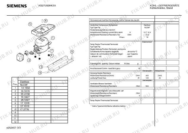 Взрыв-схема холодильника Siemens KS27U00HK - Схема узла 03