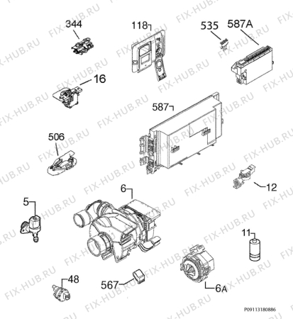 Взрыв-схема посудомоечной машины Electrolux ESL7321RO - Схема узла Electrical equipment 268