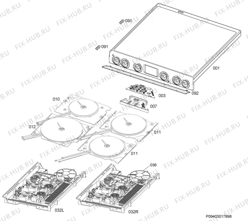 Взрыв-схема плиты (духовки) Electrolux EKI9000W - Схема узла Hob