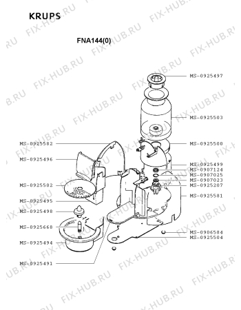 Взрыв-схема кофеварки (кофемашины) Krups FNA144(0) - Схема узла SP001885.6P2