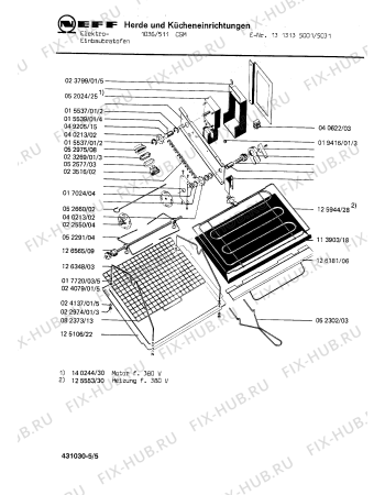 Взрыв-схема плиты (духовки) Neff 1313135001 1036/511CSM - Схема узла 05