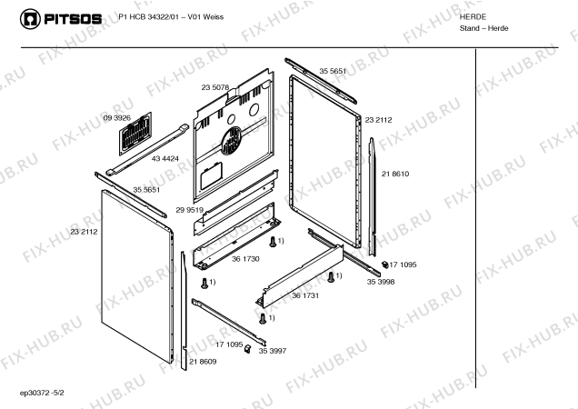 Взрыв-схема плиты (духовки) Pitsos P1HCB34322 - Схема узла 02