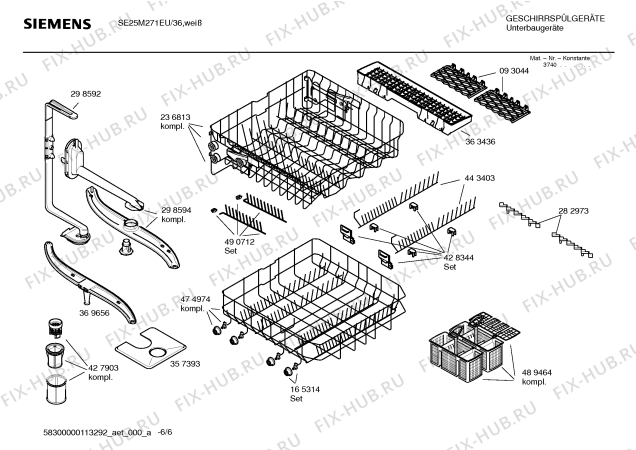 Схема №4 SE25M271EU с изображением Краткая инструкция для посудомоечной машины Siemens 00591806