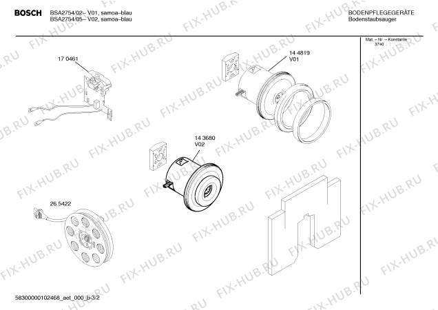 Взрыв-схема пылесоса Bosch BSA2754 sphera 27 1700W - Схема узла 02