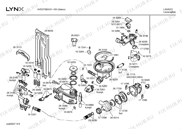 Взрыв-схема посудомоечной машины Lynx 4VS375BA VS375 - Схема узла 04