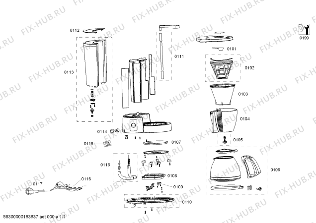 Схема №1 CG7226 с изображением Нижняя часть корпуса для кофеварки (кофемашины) Bosch 12007340