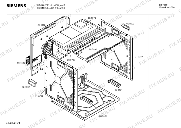 Взрыв-схема плиты (духовки) Siemens HB31020EU - Схема узла 04