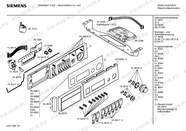 Схема №1 WE61020GB SIWAMAT 6102 с изображением Инструкция по эксплуатации для стиралки Siemens 00519657