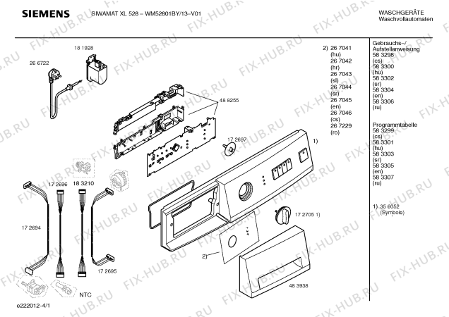 Схема №2 WM52801BY SIWAMAT XL528 с изображением Таблица программ для стиралки Siemens 00583299