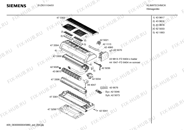 Схема №1 S1ZKI08104 с изображением Пульт дистанционного управления для сплит-системы Siemens 00425073