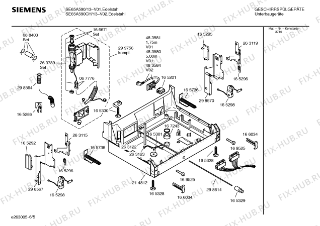 Взрыв-схема посудомоечной машины Siemens SE65A590 - Схема узла 05