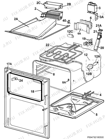 Взрыв-схема плиты (духовки) Electrolux EKC70062 400V - Схема узла H10 Oven Cavity (small)