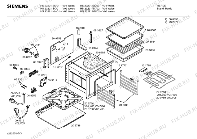 Взрыв-схема плиты (духовки) Siemens HS23221NN - Схема узла 03
