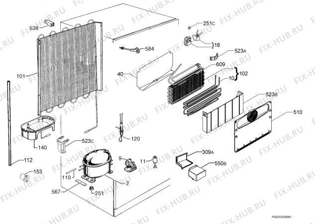 Взрыв-схема холодильника Arthurmartinelux AND32321S - Схема узла Cooling system 017