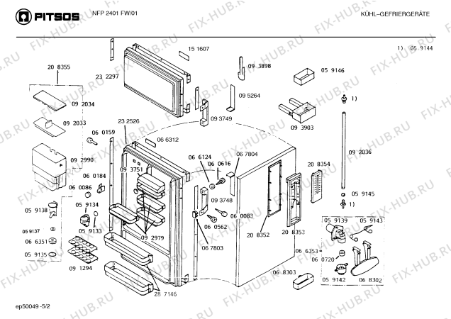 Взрыв-схема холодильника Pitsos NFP2401FW - Схема узла 02