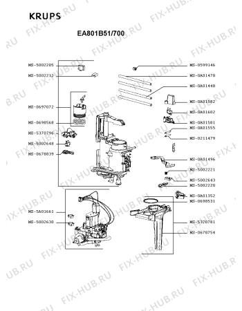 Взрыв-схема кофеварки (кофемашины) Krups EA801B51/700 - Схема узла 9P004400.1P2