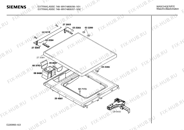 Схема №4 WH74800, EXTRAKLASSE 748 с изображением Вкладыш в панель для стиралки Siemens 00273284