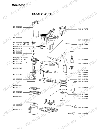 Взрыв-схема кофеварки (кофемашины) Rowenta ES421010/1P1 - Схема узла RP004243.5P2