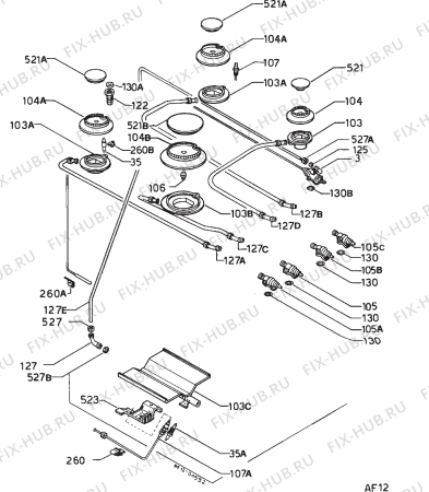 Взрыв-схема плиты (духовки) Zoppas ZCG6000W - Схема узла Functional parts 267