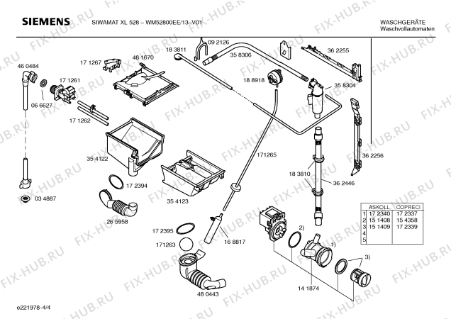 Схема №3 WM52800EE SIWAMAT XL528 с изображением Таблица программ для стиралки Siemens 00416515