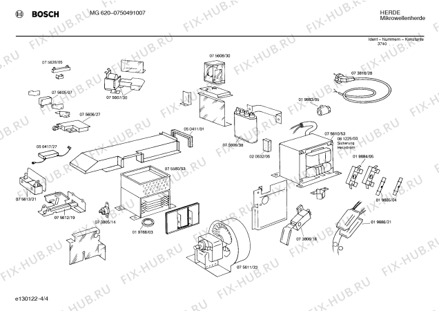 Взрыв-схема микроволновой печи Bosch 0750491007 MG620 - Схема узла 04