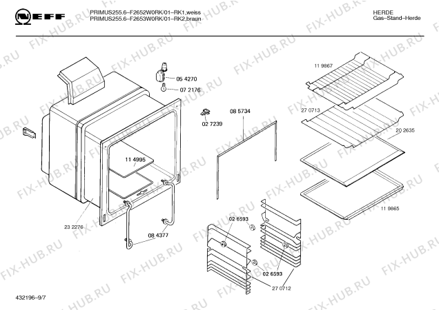 Схема №4 F2653W0RK PRIMUS 255.6 с изображением Панель для плиты (духовки) Bosch 00282797