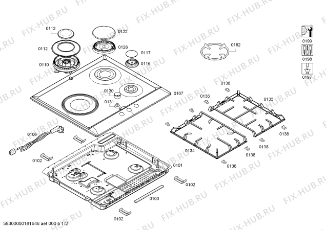 Схема №2 PCC615B90K 2G+1W BO60F IH5 с изображением Горелка для духового шкафа Bosch 00632927