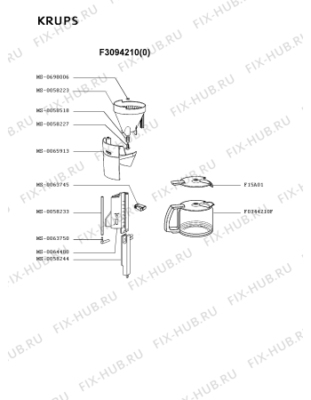 Взрыв-схема кофеварки (кофемашины) Krups F3094210(0) - Схема узла VP001623.1P2