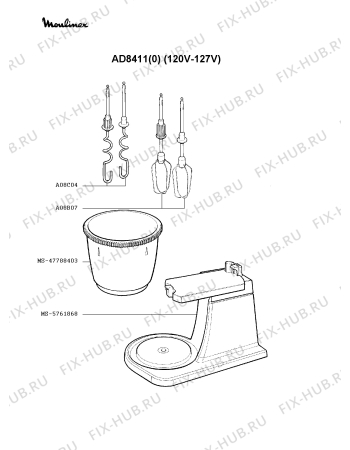 Взрыв-схема блендера (миксера) Moulinex AD8411(0) - Схема узла VP000715.9P2