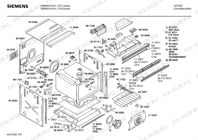 Взрыв-схема плиты (духовки) Siemens HB680416 HB6804 - Схема узла 02