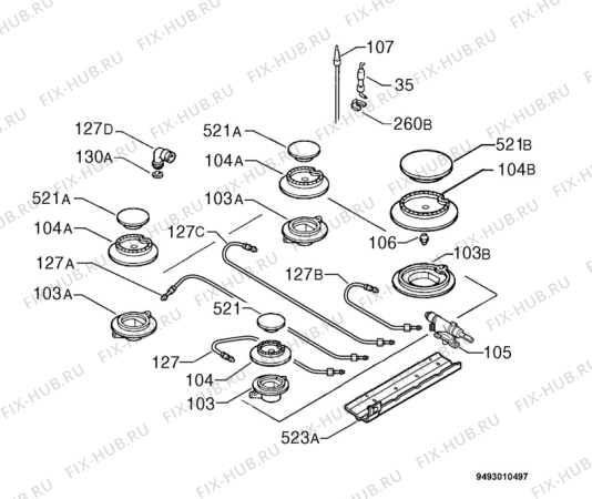 Взрыв-схема плиты (духовки) Errato EHG6760X - Схема узла Functional parts 267