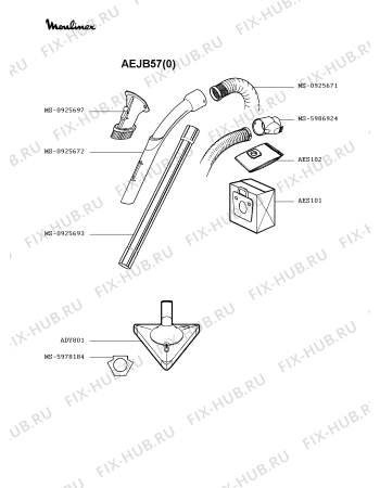 Взрыв-схема пылесоса Moulinex AEJB57(0) - Схема узла 3P002282.7P2