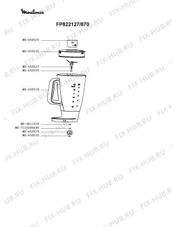 Взрыв-схема кухонного комбайна Moulinex FP822127/870 - Схема узла 1P005385.7P3