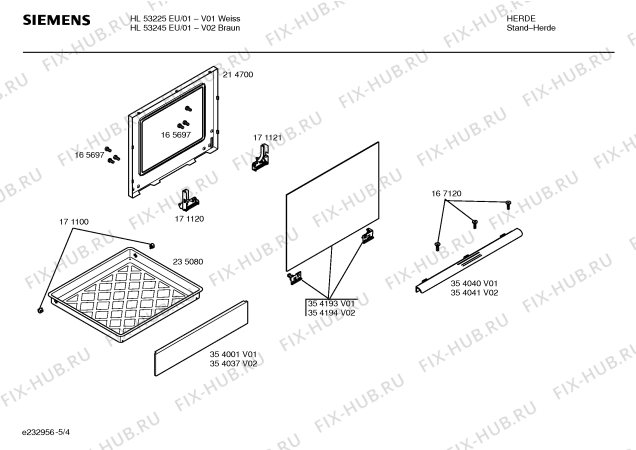 Взрыв-схема плиты (духовки) Siemens HL53245EU - Схема узла 04