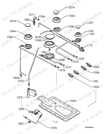 Взрыв-схема плиты (духовки) Zanussi ZCG5250W - Схема узла Functional parts 267