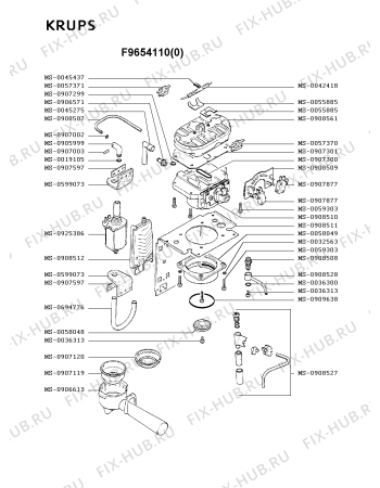 Взрыв-схема кофеварки (кофемашины) Krups F9654110(0) - Схема узла HP001859.3P2