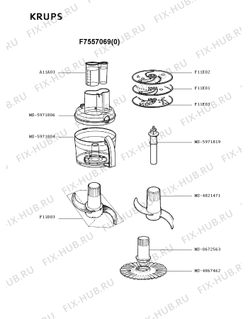 Взрыв-схема кухонного комбайна Krups F7557069(0) - Схема узла XP000550.5P2