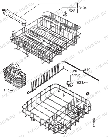 Взрыв-схема посудомоечной машины Zanussi DWS39W - Схема узла Basket 160