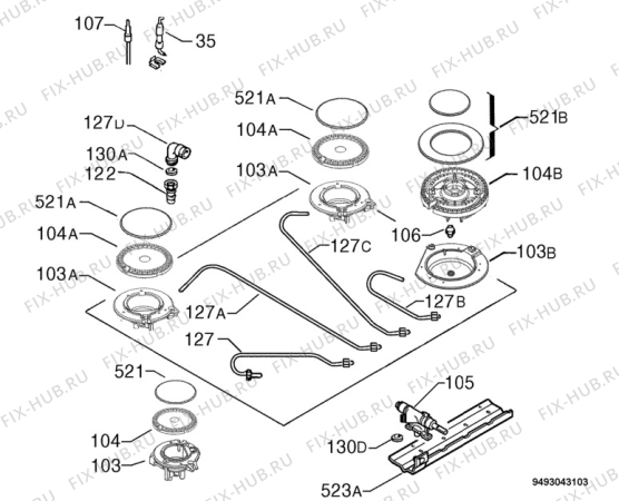 Взрыв-схема плиты (духовки) Zanussi ZGF699ITX - Схема узла Functional parts 267