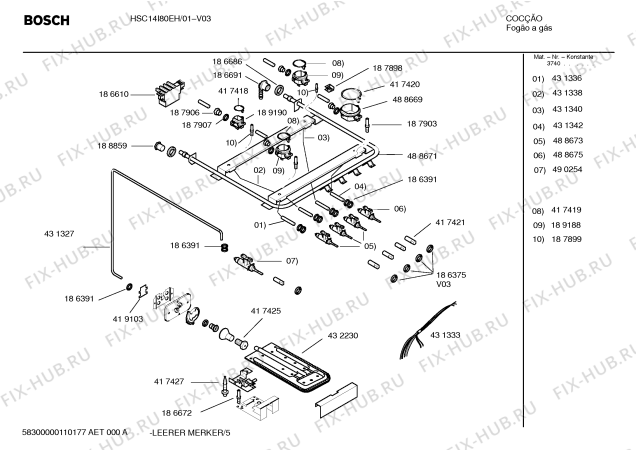 Взрыв-схема плиты (духовки) Bosch HSC14I80EH FOG P2I 56 PS - Схема узла 05