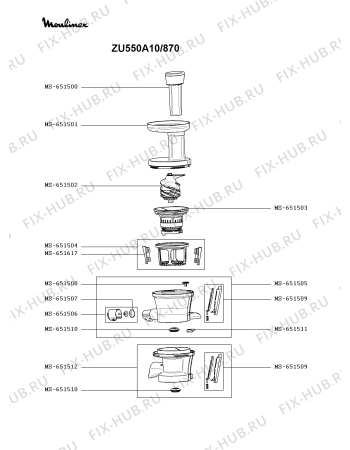 Схема №1 ZU550A10/870 с изображением Ручка для электросоковыжималки Moulinex MS-651525